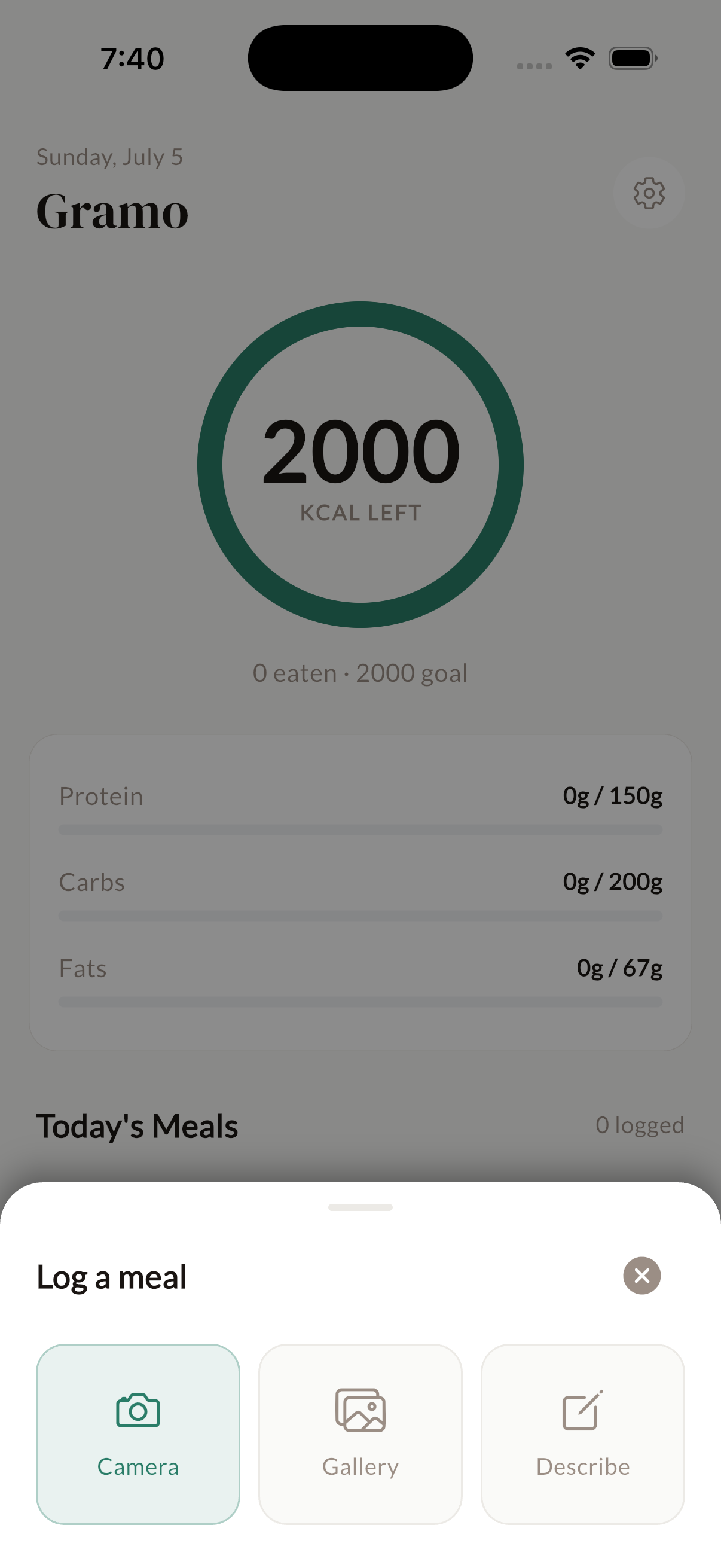 Gramo add meal screen