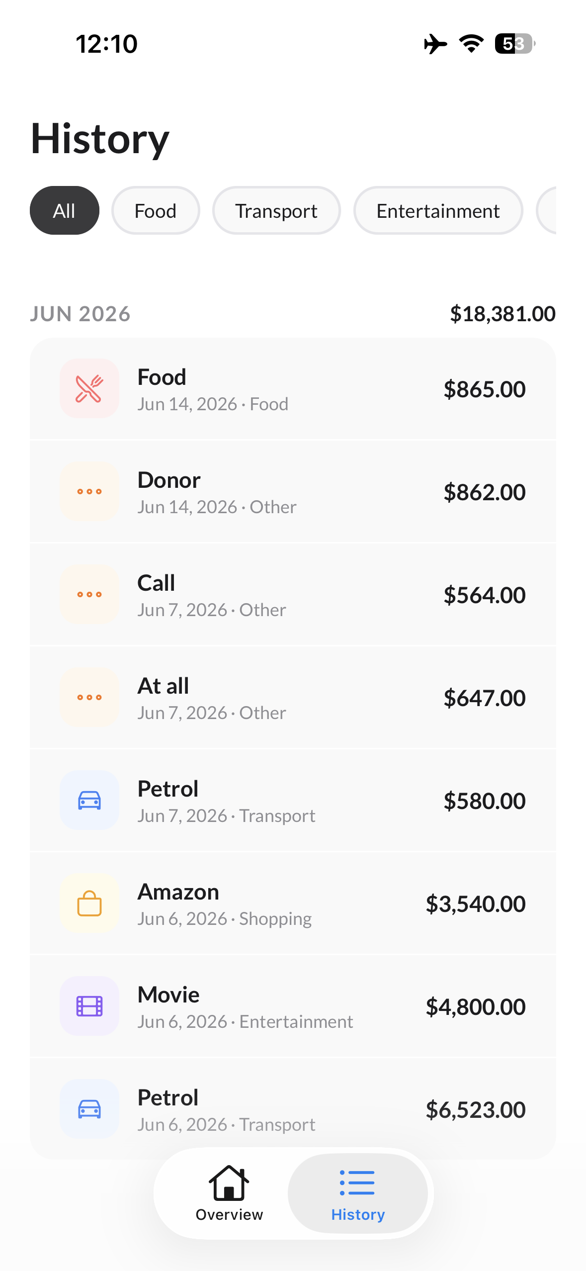 Expense history